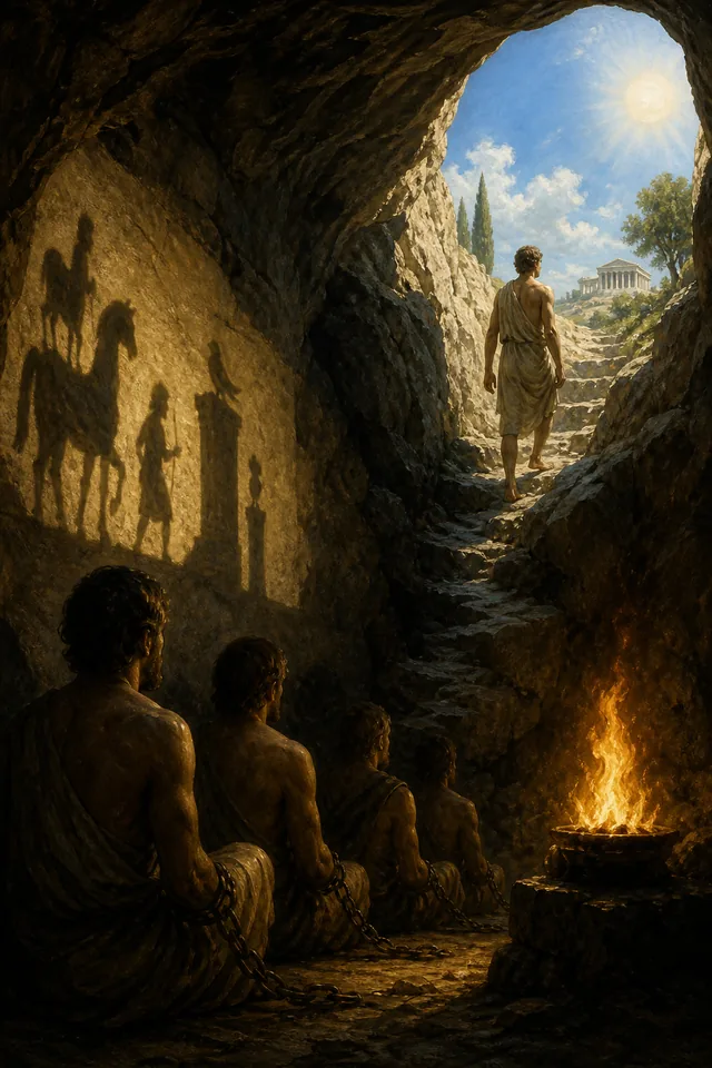 Ilustração acadêmica da alegoria da caverna de Platão