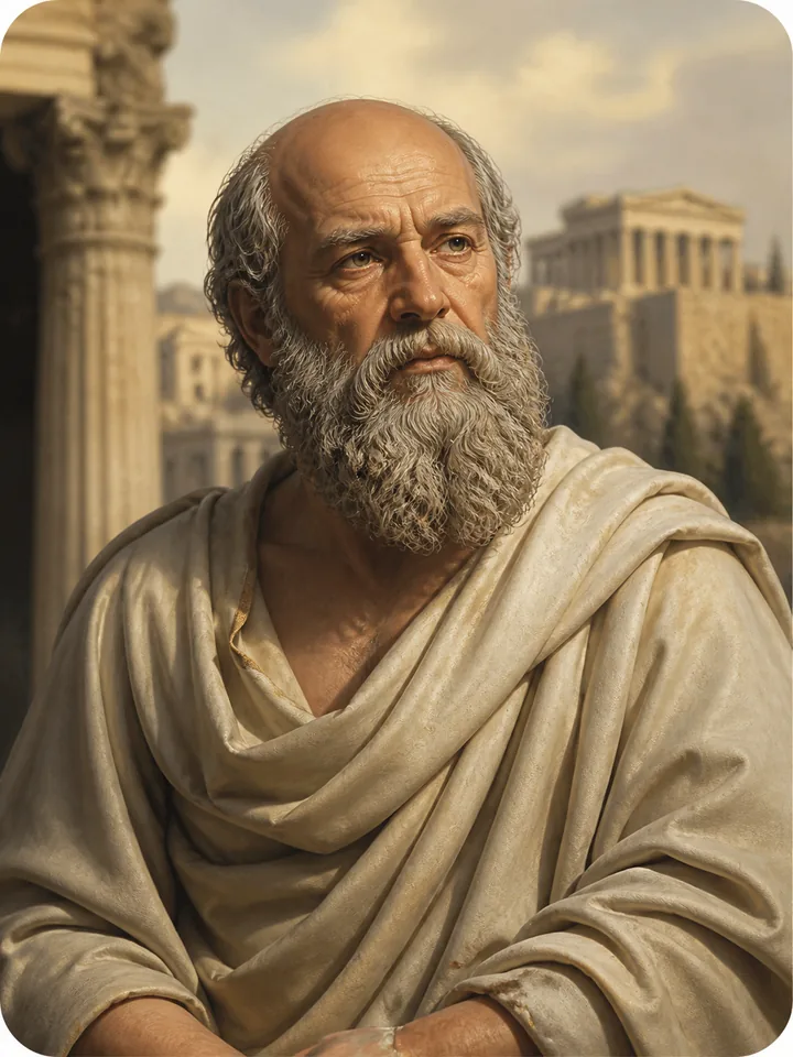 Ilustração acadêmica de Sócrates em Atenas